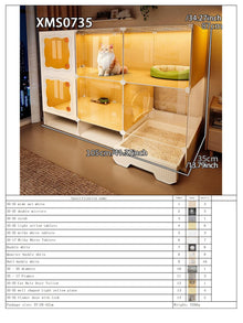 Cat Cage with Drawer-Style Litter Box, Indoor Cat House with Toilet, Cat Cabinet, Cat Villa with One Bedroom, One Living Room, and One Bathroom