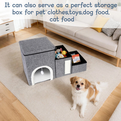 Foldable Cats Dogs Stairs with 3 Wider Steps Pet Stairs for Storage Climbing Resting and Playing
