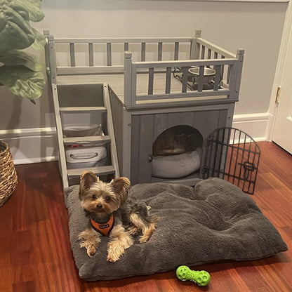 X-ZONE Wooden Dog House Outdoor And Indoor, Feral Pet Houses with Stairs for Dogs Insulated