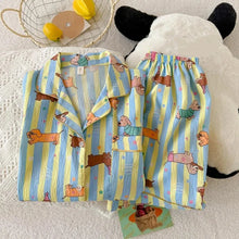 Star Striped Dog Print Pajamas - Kawaii Y2K Lapel Neck Sweet Cute Women's Sleepwear