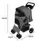 Stroller Pushchair Grey Carrier Foldable Trolley Travel Cart 15kg Capacity 4 Wheels Brakes Cat Dog Safety Snap Hook Leash Cushi