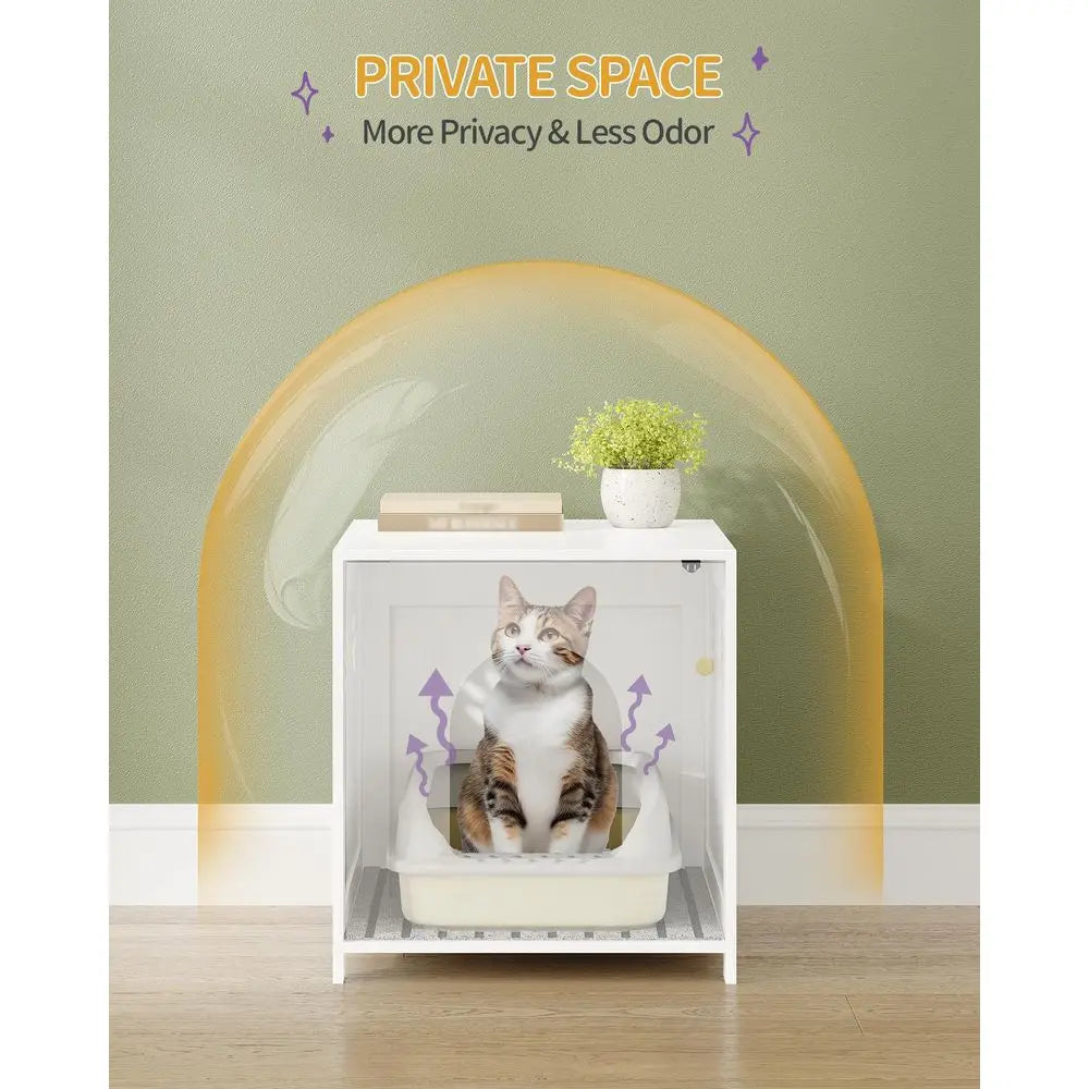 Cat Litter Box Enclosure, 52 cm L Hidden Litter Box Furniture, Wooden Indoor Pet House with Front Arched Door, Side End Table,