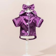 Chic Satin Dog Pajamas Set - Soft Cute Pet Sleepwear with Bow Headband Costume