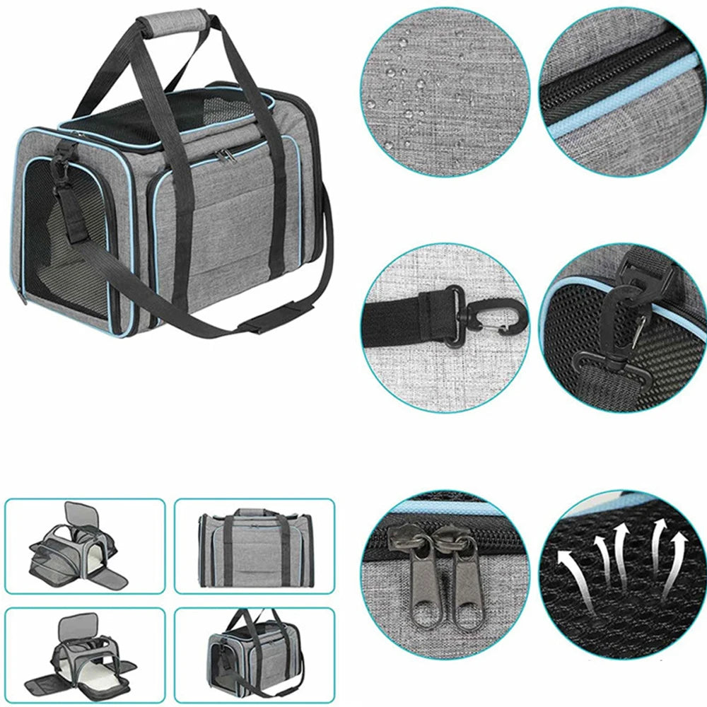 Pet Carriers Bag Portable Breathable Foldable Bag Cat Dog Carrier Bags Outgoing Outdoor Travel Pets Cats Handbag Safety Zippers