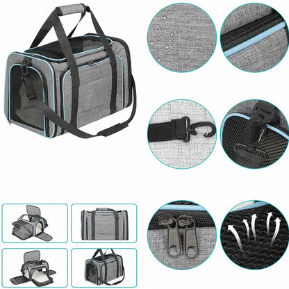 Pet Carriers Bag Portable Breathable Foldable Bag Cat Dog Carrier Bags Outgoing Outdoor Travel Pets Cats Handbag Safety Zippers