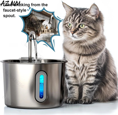 2.2L round Automatic Cat Water Fountain Stainless Steel Pet Water Feeder with Window for Dogs And Cats Pet Supplies