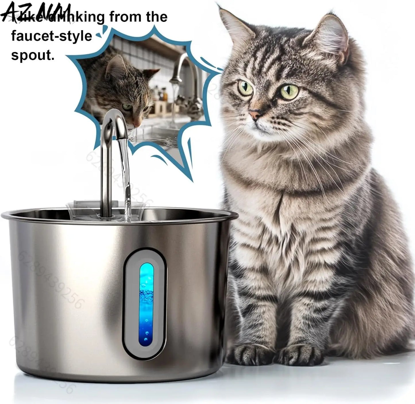2.2L round Automatic Cat Water Fountain Stainless Steel Pet Water Feeder with Window for Dogs And Cats Pet Supplies