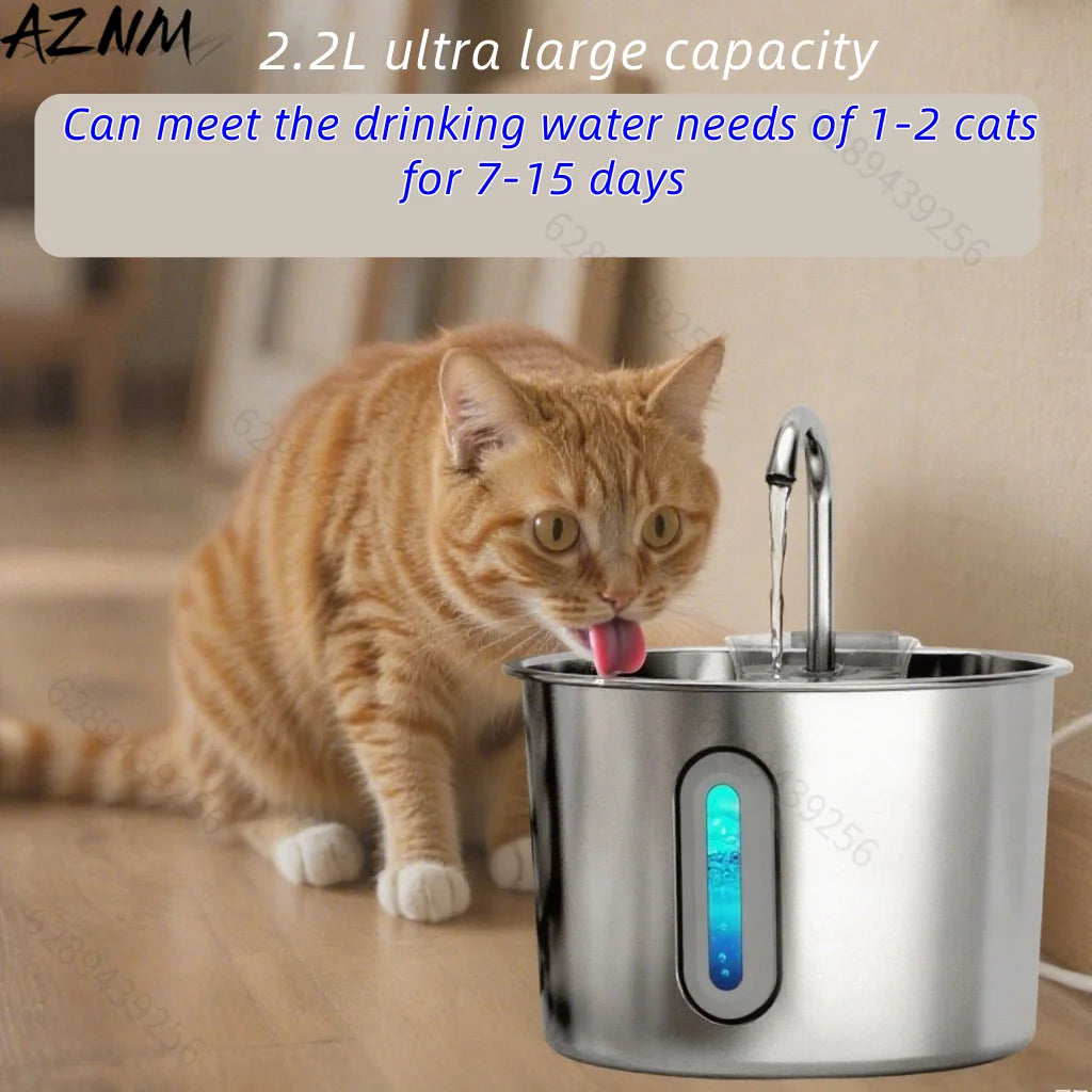 2.2L round Automatic Cat Water Fountain Stainless Steel Pet Water Feeder with Window for Dogs And Cats Pet Supplies