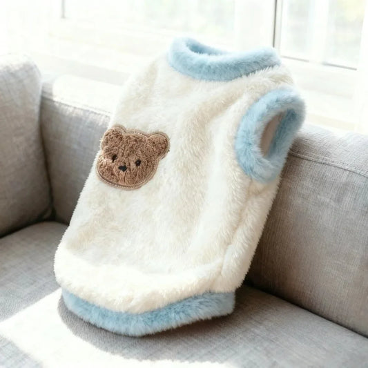 Soft Dog Sweater - Teddy Bear Pattern Warm Hoodie with Leash Hook for Pets