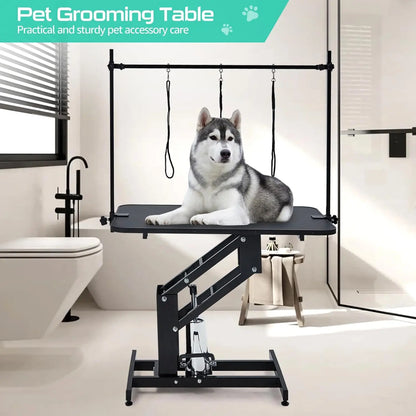 350Lbs Heavy Duty Hydraulic Dog Grooming Table Non Slip Adjustable Overhead Arm Step Pole For All Dogs Professional Pet Supplies