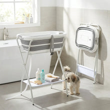 Foldable Pet Bathtub – Dog & Cat Bath Tub with Stand, Drainage Tube, Safety Belt & Storage Shelf