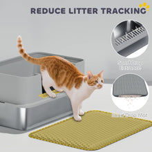 PINGGO High Sided Stainless Steel Litter Box, Metal Cat Litter Tray with Metal Scoop, Litter Mat, Never Absorbs Odors, Grey