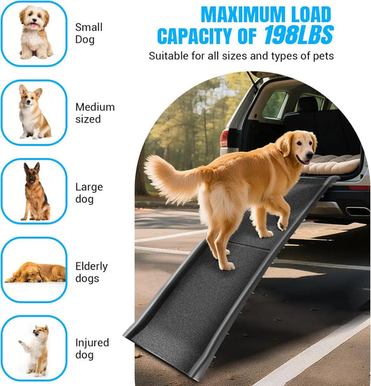 156cm Foldable Dog Ramp - Non-Slip Pet Car Ramp - Portable SUV Truck Couch Steps