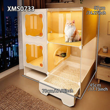 Cat Cage with Drawer-Style Litter Box, Indoor Cat House with Toilet, Cat Cabinet, Cat Villa with One Bedroom, One Living Room, and One Bathroom