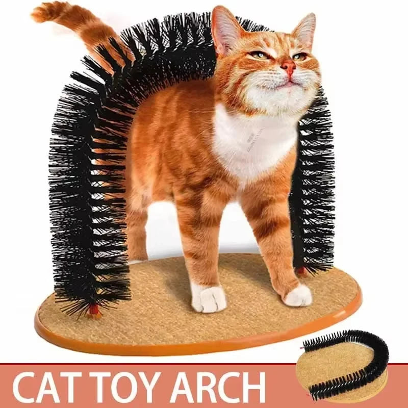 Katzen Massagebogen – Selbstpflege-Bürste mit Kratzmatte für Katzen