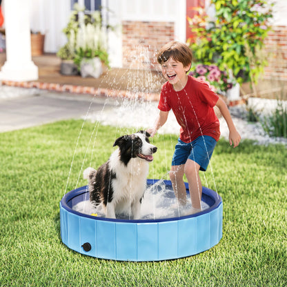 Pawhut Foldable Pool for Medium and Small Dogs with Resistant Non-Slip Pvc Sprinkler Ø100X30 cm Light Blue