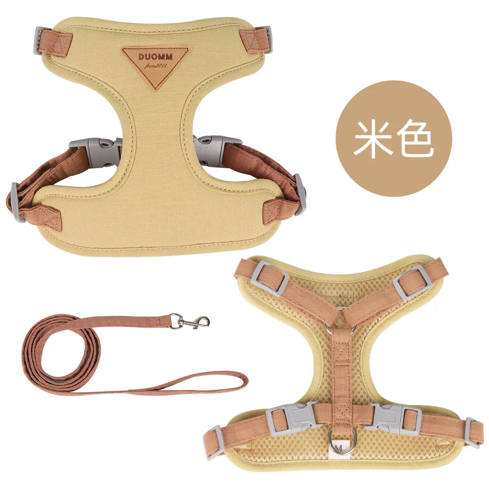 Breathable Nylon Mesh Dog Cat Harness Leash Set Soft Suede Fabric Puppy Cat Harnesses Vest Lead For Small Medium Dogs Cats