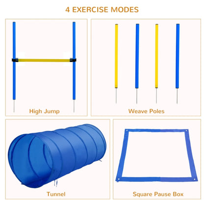 Pet Agility Training Equipment Dog Play Run Jump Obedience Training Set Adjustable (Poles + Hurdle + Tunnel + Pause Box)