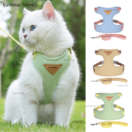 Breathable Nylon Mesh Dog Cat Harness Leash Set Soft Suede Fabric Puppy Cat Harnesses Vest Lead For Small Medium Dogs Cats