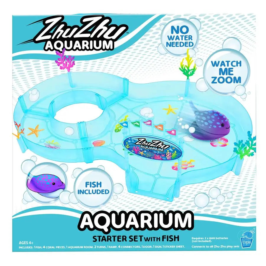 Adams Zhu Zhu Pets Aquarium Starter Playset WITH Fish Electronic LandSwimming Pets for Kids MessFree Fun Toy Build Your Aquariu