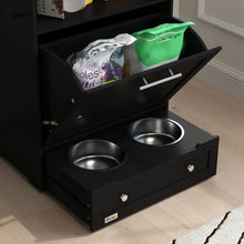 Pet Feeding Station with Storage – Raised Dog & Cat Feeder with Storage Cabinet, Stainless Steel Bowls & Accessory Hanger
