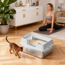 Extra Large Enclosed Stainless Steel Cat Litter Box, Metal Litter Pan for Big Cats, High Wall Sides & Non-Stick Bottom, Anti-Lea