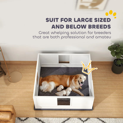 PawHut Dog Whelping Box with Whelping Pad, Adjustable Entrance, 124 x 120cm
