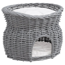 Wicker Cat House – 2-Tier Elevated Cat Bed with Washable Cushions, Pet Basket & Cat Den, 56 × 37 × 40 cm