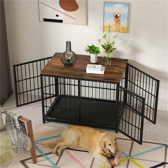 Large Wooden Dog Crate - Furniture Style Pet Kennel with 3 Doors