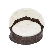 Rattan Pet Bed – Indoor & Outdoor Cat & Small Dog Lounger with Retractable Canopy & Washable Cushion