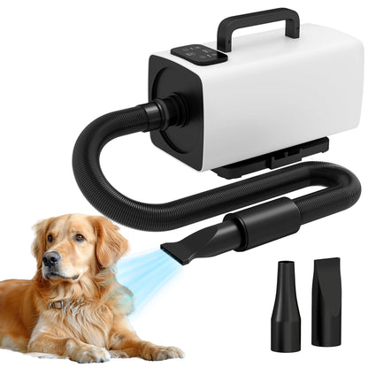 Pawhut 2200W Dog Dryer with Digital Display Adjustable Speed And Temperature 3 Nozzles White