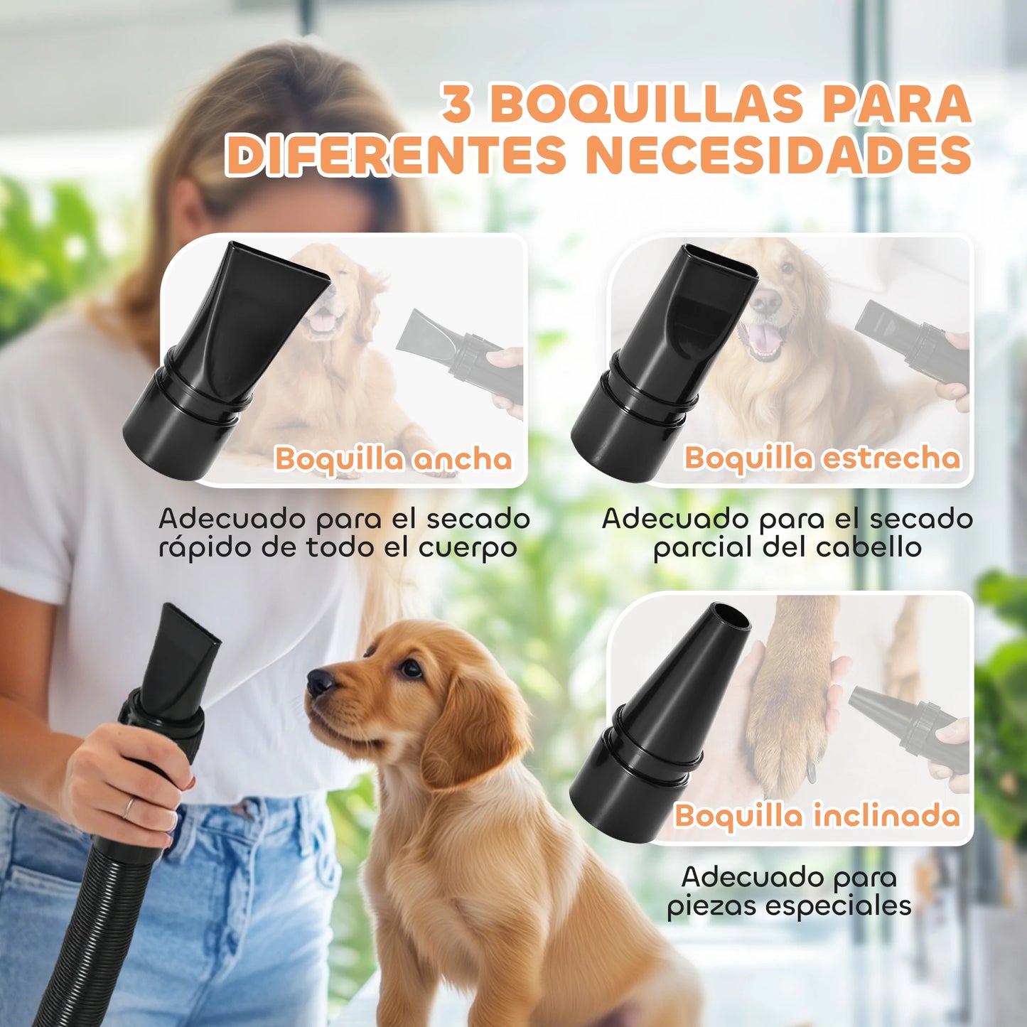 Pawhut 2200W Dog Dryer with Digital Display Adjustable Speed And Temperature 3 Nozzles White