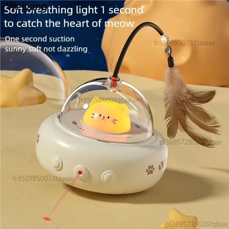 Electric UFO Cat Teaser, Smart Interactive Cat Toy, Replaceable Feather & Bell, Training Entertainment Pet Supplies
