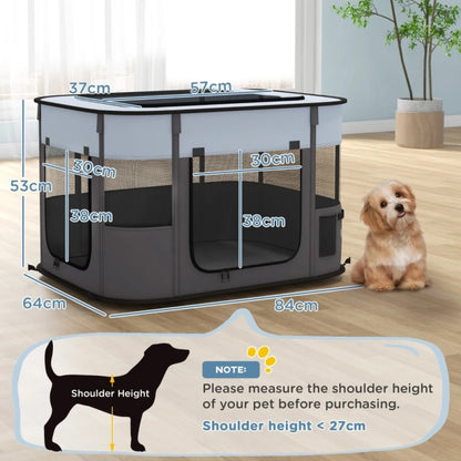 PINGGO Foldable Dog Pen with Storage Bag for Indoor/Outdoor Use, Portable Pet playpen, with Ground Stakes - Grey