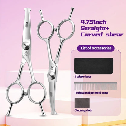 Fenice 4.75 Inch Safety Round Tip Pet Dog Cat Grooming Scissors Straight/Curved/Thinning Shears for Eyes/Face/Foot/Nose