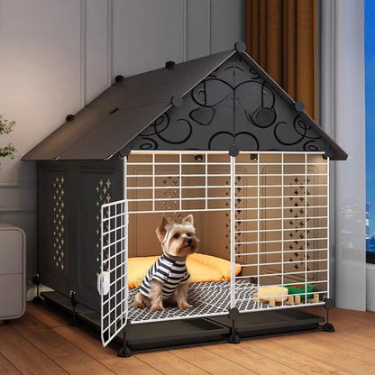 Small Medium Dog Cage for Teddy Bichon Pet House with Sleeping Area One Room One Toilet Design for Puppies Removable Tray Kennel