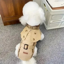 British Style Dog Coat - Beige Brown Plaid Adjustable Strap Winter Outerwear for Dogs