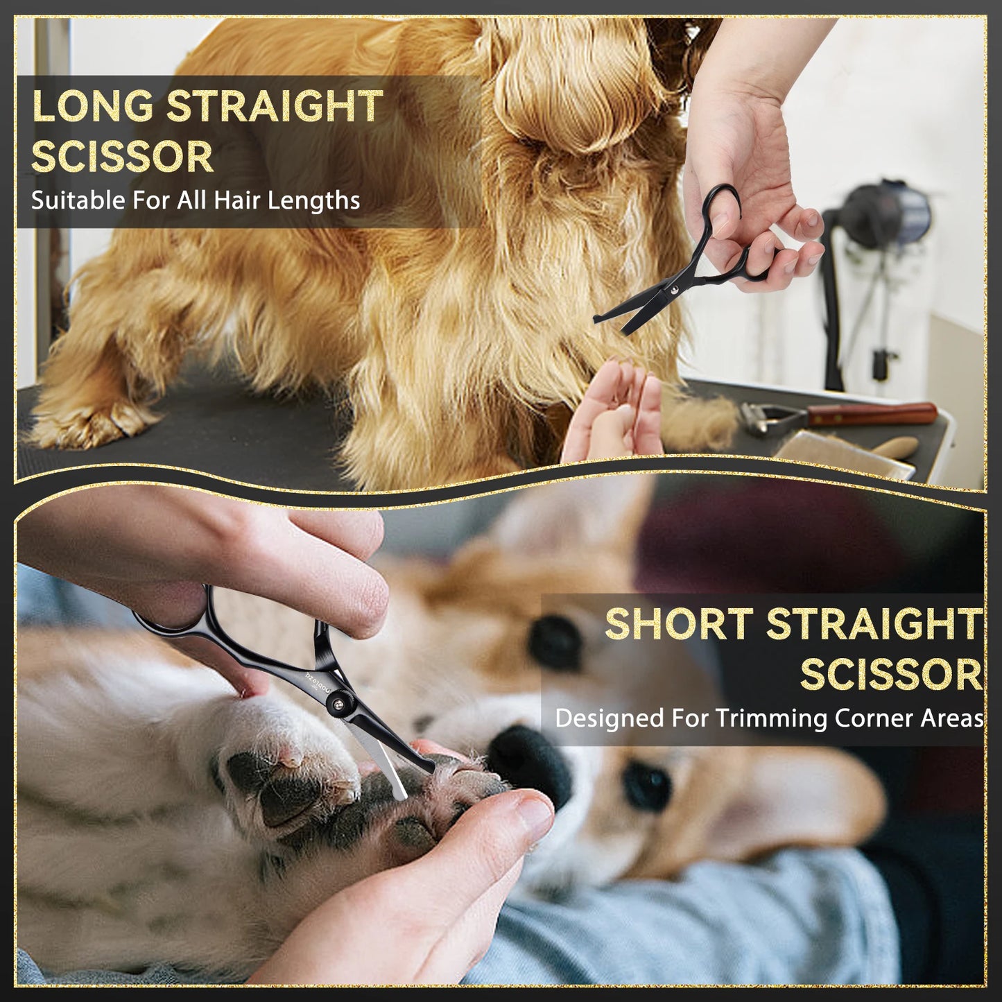 Nobleza Dog Scissors, Professional Dog Grooming Scissors for Pets 6 in 1, Round and Curved Tip Hair Cutting Scissors for Dogs and Cats, Small Scissors, Steel Comb