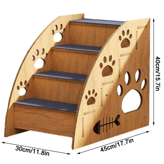 4-Step Wooden Pet Ramp - Detachable Dog Stairs - Bed & Sofa Access Ladder UK