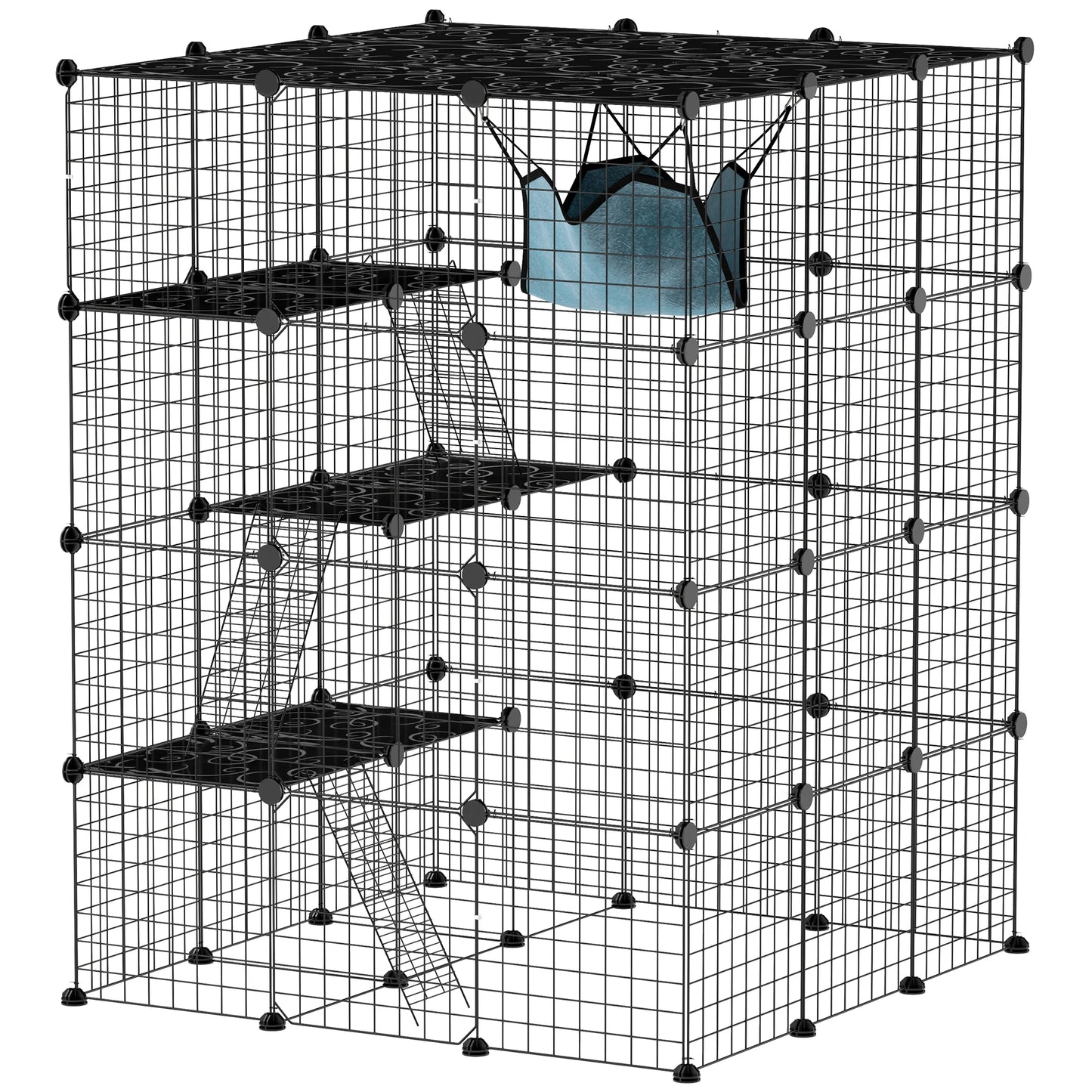 Pawhut Large Indoor Cat Cage with 4 Levels 105X105X140 Cm, Black