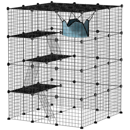 Pawhut Large Indoor Cat Cage with 4 Levels 105X105X140 Cm, Black