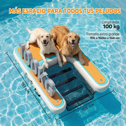 Pawhut Inflatable Water Ramp for Dogs for Pools Boats Lakes 151X102 cm with Non-Slip Eva Surface