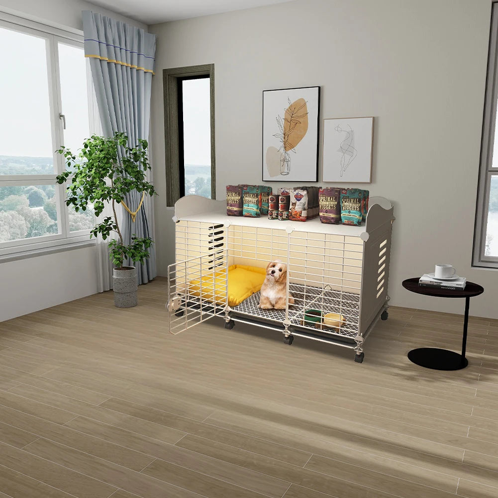 Dog Kennel with Wheels & Tray Dog Cage Crate Indoor Dog House Wired Cage Crate Dog Kennels for Small/Medium/Large Dog