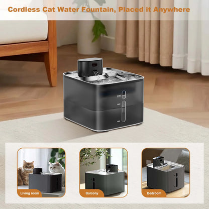 Wireless Cat Fountain 5000mAh Rechargeable 304 Stainless Steel Quiet Automatic Induction Pet Water Dispenser For Cats Dogs