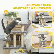3-Step Adjustable Cat Stairs - Scratching Posts & Hanging Ball - 10kg Capacity - Gray Pet Tower