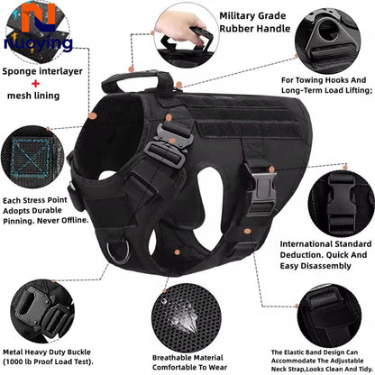 Adjustable Tactical Dog Harness Set, Military Vest with Leash for German Shepherd Golden Retriever, Training Harness All Breeds