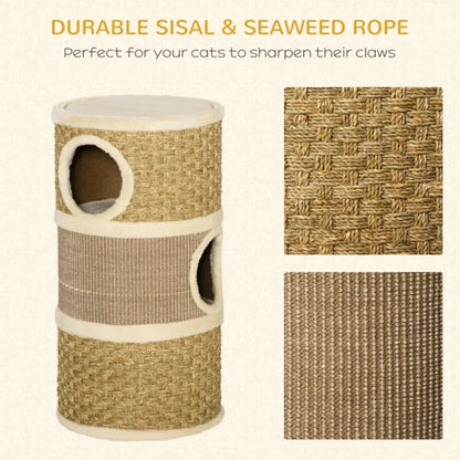 Cat Scratching Barrel Kitten Tree Tower Pet Furniture Climbing Frame Covered with Sisal&Seaweed Rope Cozy Platform Soft Plush