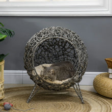 Rattan Cat Bed – Elevated Ball-Shaped Cat House with Removable Cushion for Indoor Cats