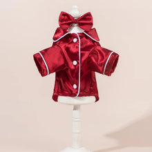 Chic Satin Dog Pajamas Set - Soft Cute Pet Sleepwear with Bow Headband Costume