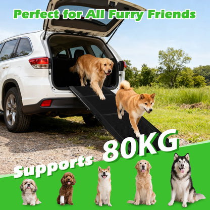 Nobleza Dog Ramp for Car 170X44 cm – Foldable in 4, Aluminum, Non-Slip Surface, Supports up to 80 kg – Ideal for Small, Medium and Large Dogs